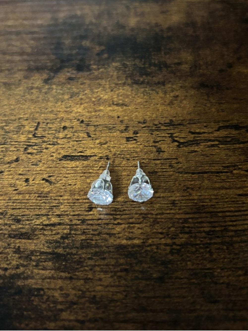 Clear Round Stud Earrings - Sparkling Faux Silver Tone